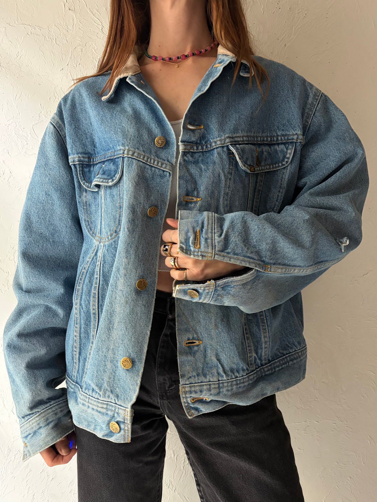 90s 'Lee Storm Rider' Light Denim Western Blanket Lined Cowboy Work Wear Jacket / Large