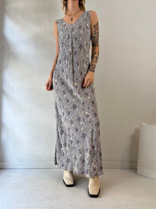 Y2k 'Karen Kane' Purple Floral Rayon Print Maxi Dress / Medium