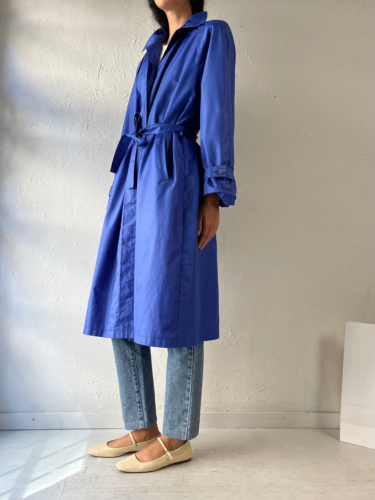 90s 'London Fog' Blue Lightweight Trench Coat / Medium