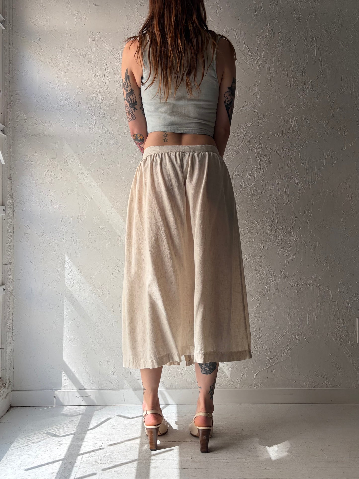 90s 'Editions' Cream Linen Rayon Button Up Skirt / Medium