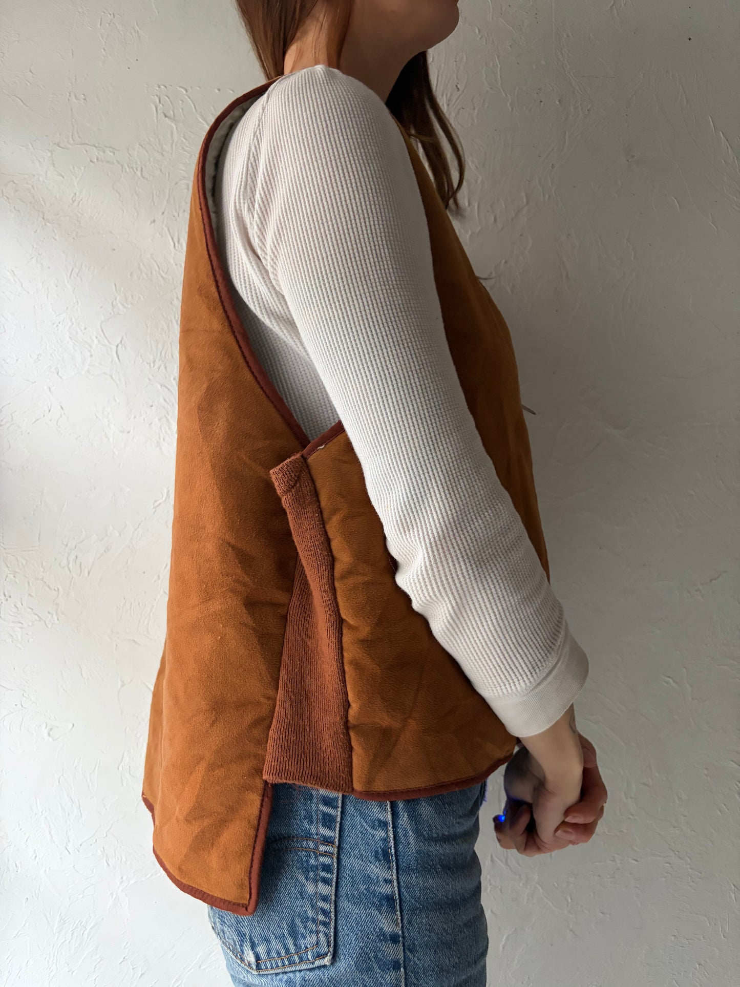 Vintage Micro Suede Faux Shearling Lined Vest / Medium