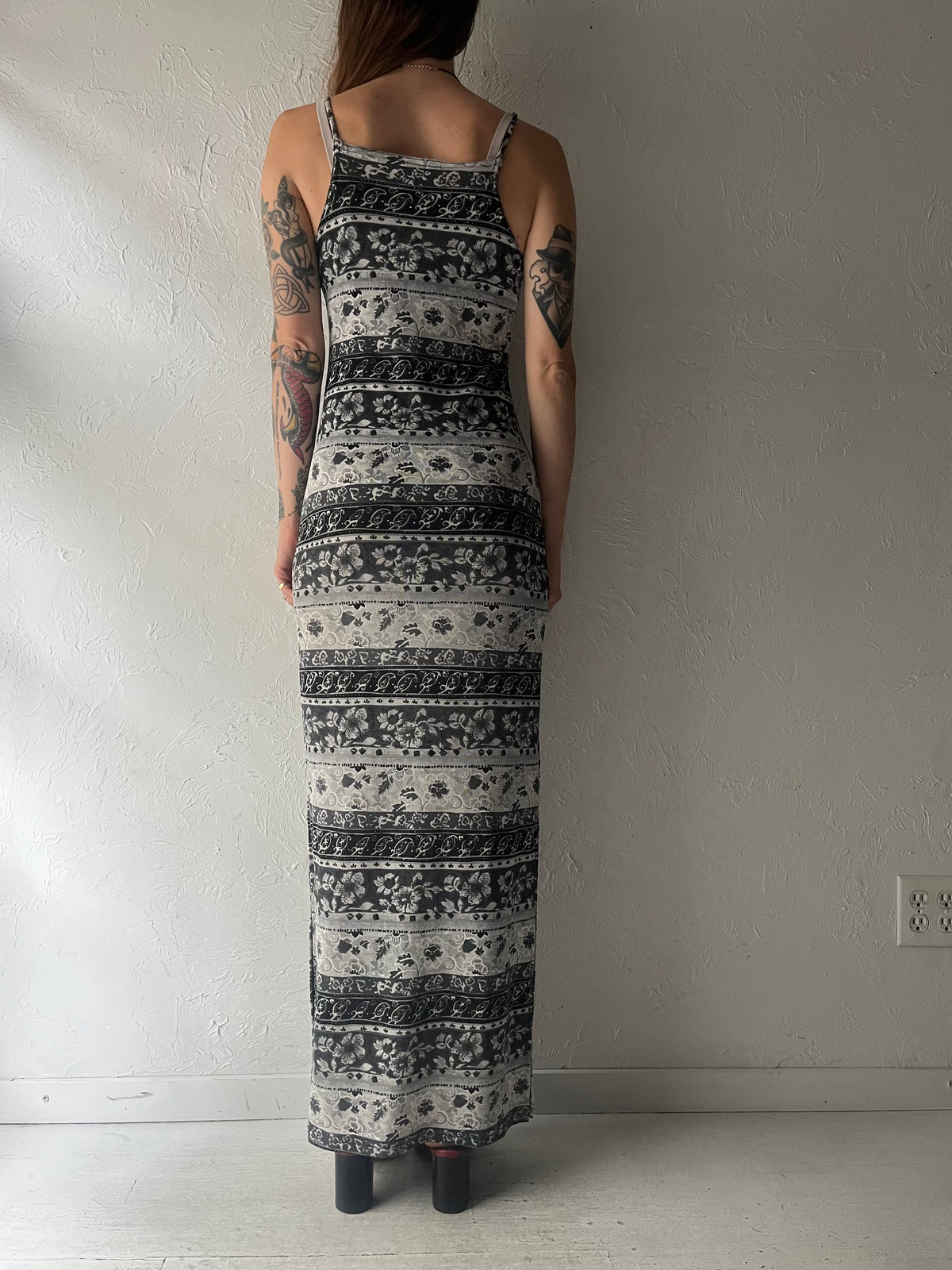 90s 'MC Collection' Striped Patterned Maxi Dress / Small