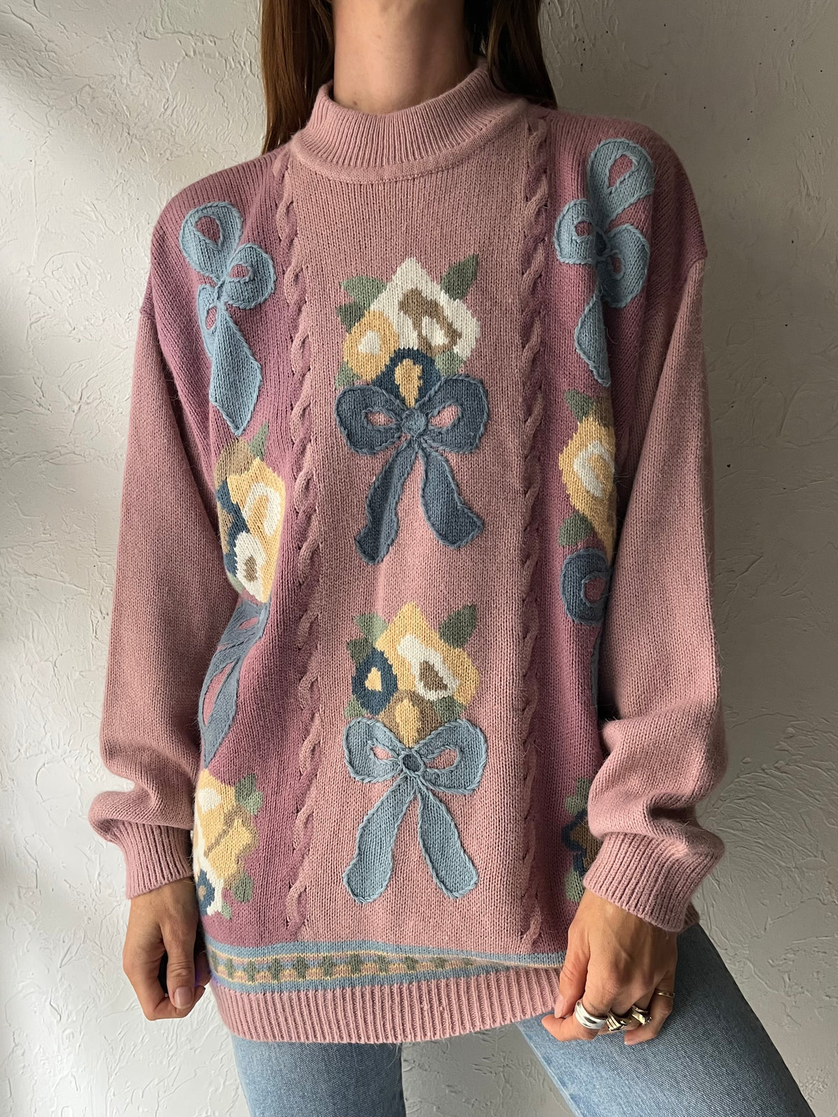 80s 'Alfred Dunner' Purple Bow Sweater / XL