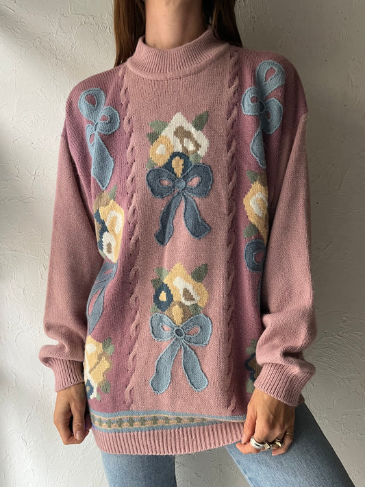 80s 'Alfred Dunner' Purple Bow Sweater / XL