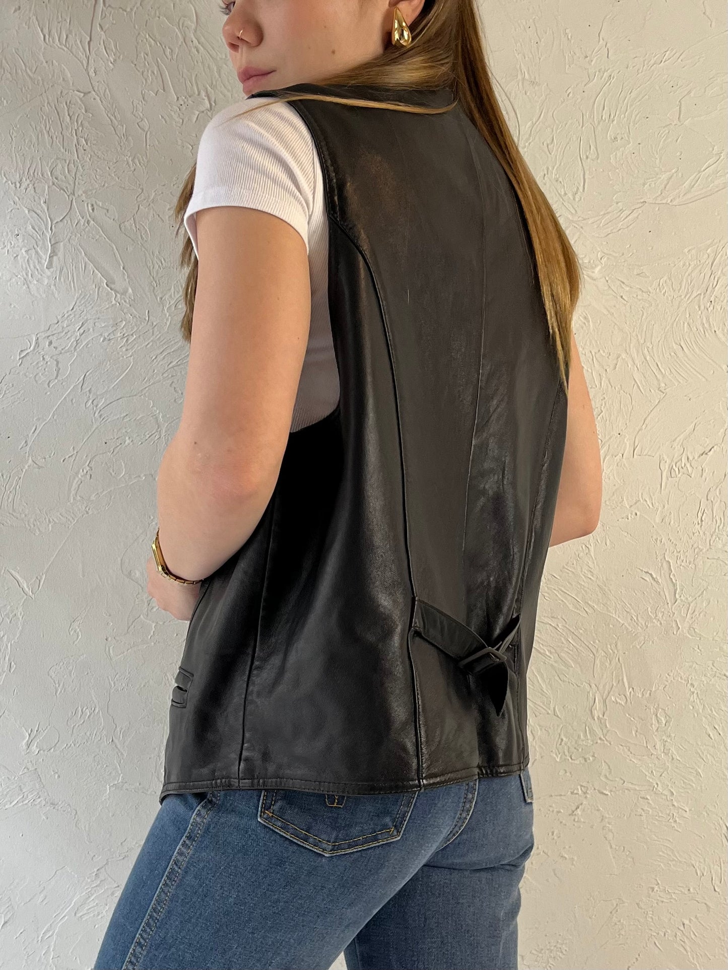 90s ‘Tannery West’ Black Western Leather Vest / Large