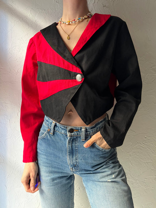 80s 'Rough Riders' Red Western Style Cropped Jacket / Medium