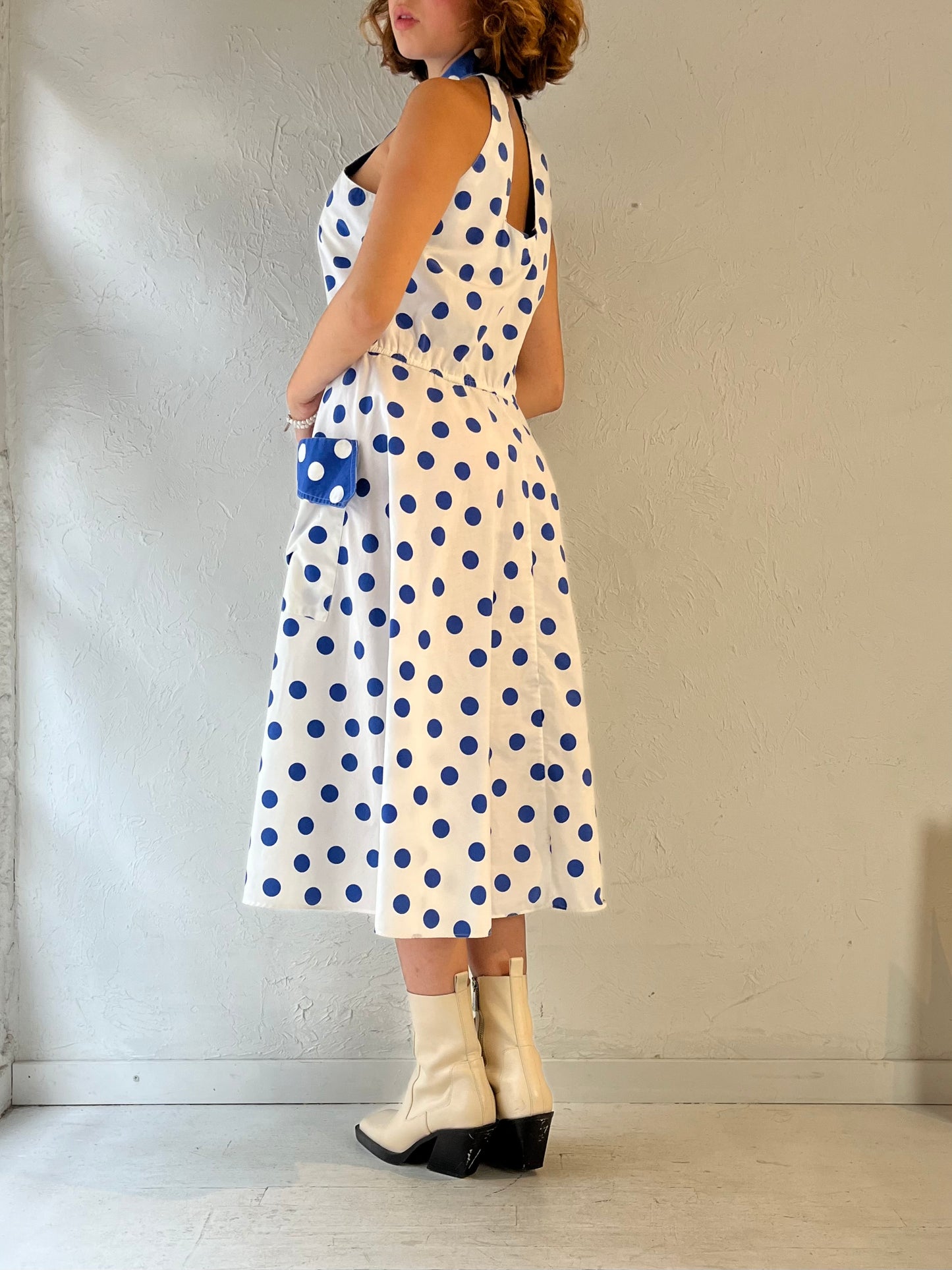 Y2k Collared Polka Dot Midi Dress / Large