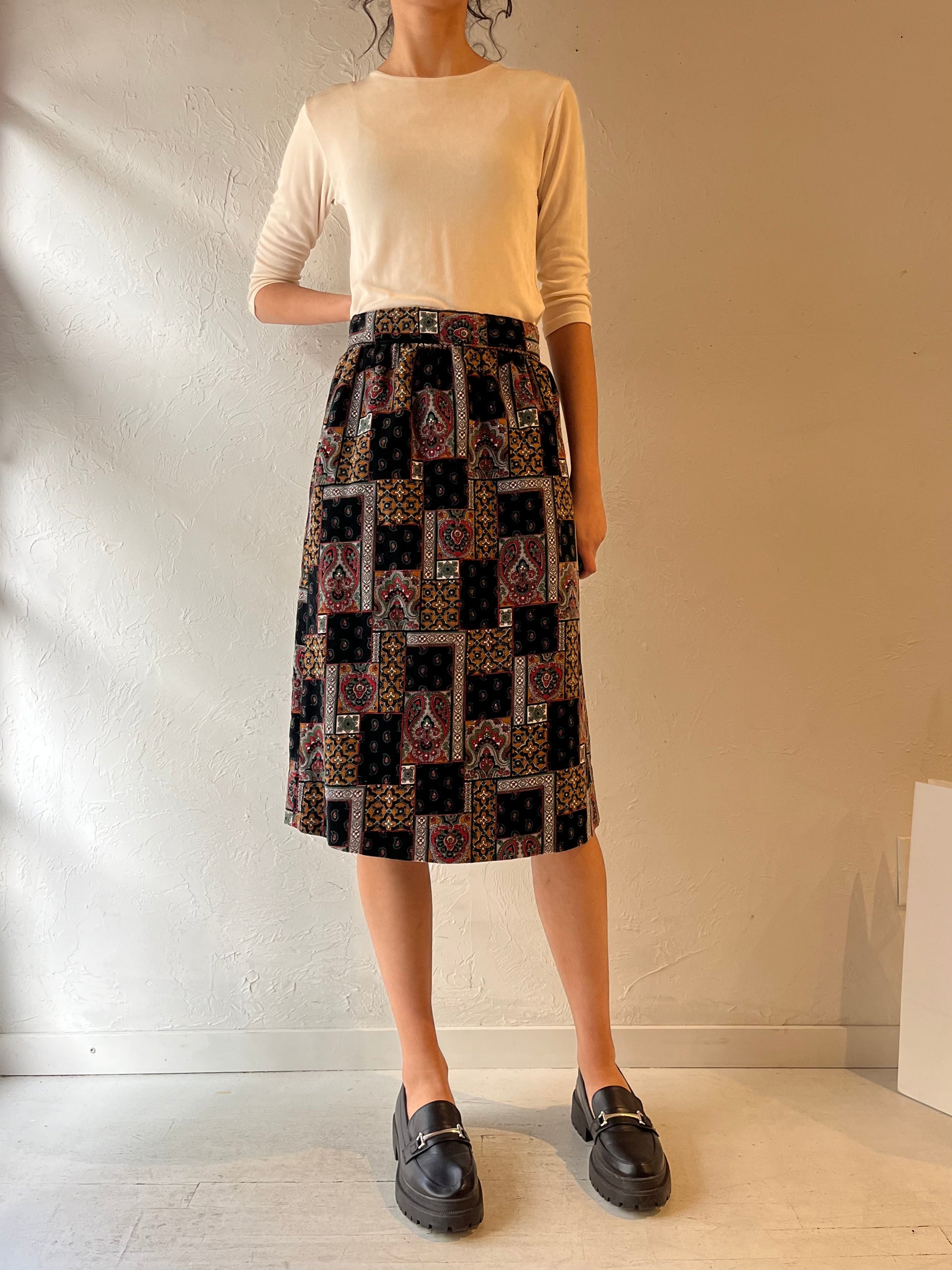 Vintage Handmade Velvet Midi Skirt / Small