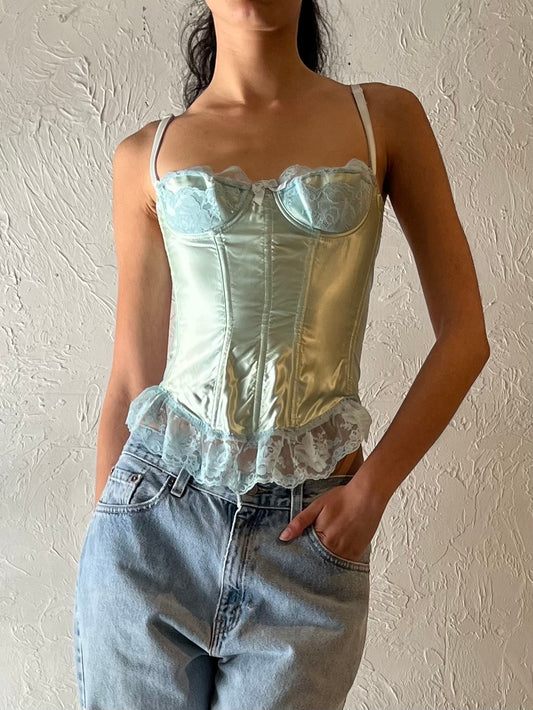 90s ‘Darling’ Pale Blue Lingerie Bustier Top / 34B