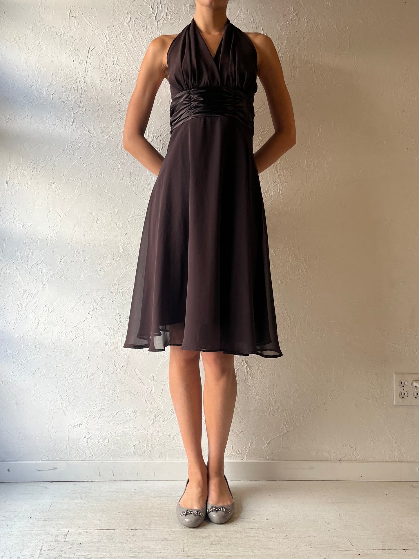 Y2k 'Connected' Brown Halter Formal Summer Dress / Small
