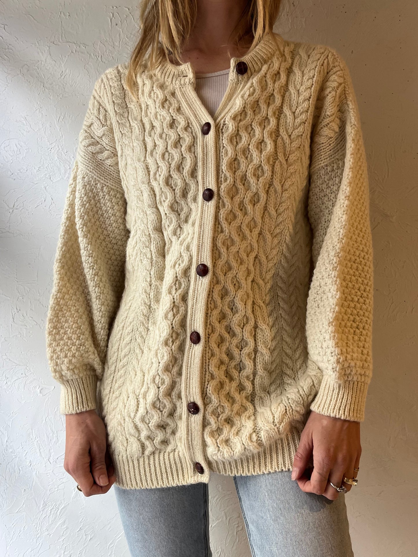 Vintage ‘Highland Home’ Cream Cable Knit Cardigan Sweater / Medium