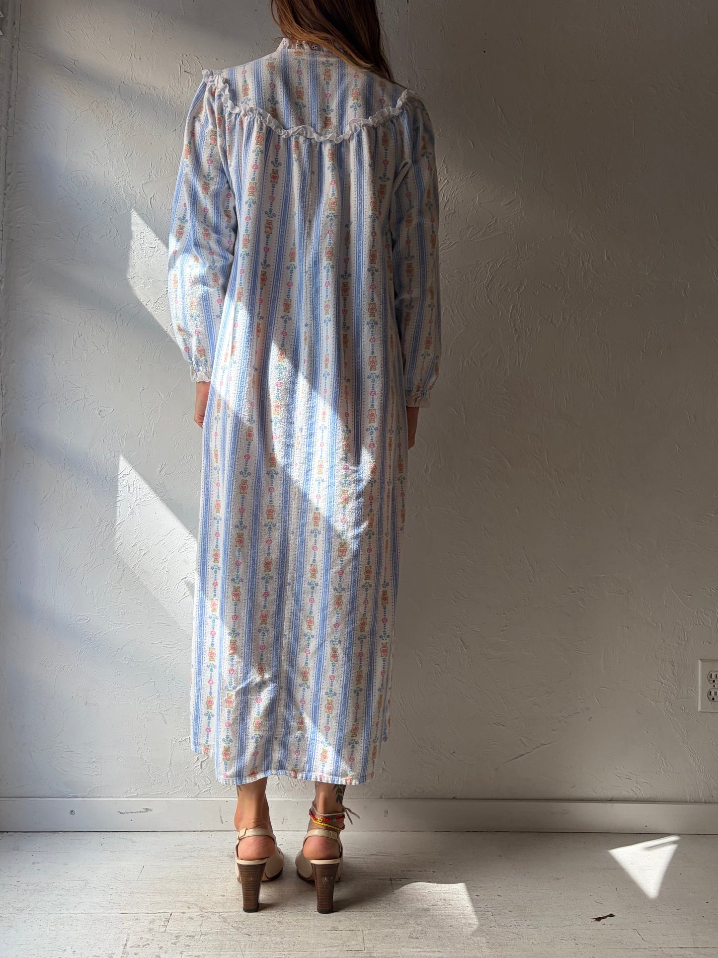 90s 'Lanz of Salzburg' Teddy Bear Flannel Night Gown / Small