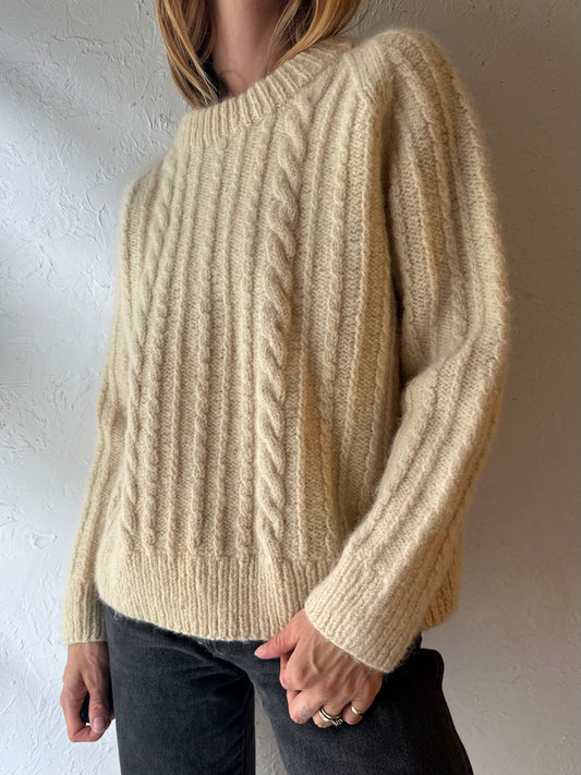 Vintage ‘Island Crafts’ Cream Wool Cable Knit Fisherman’s Sweater / Small