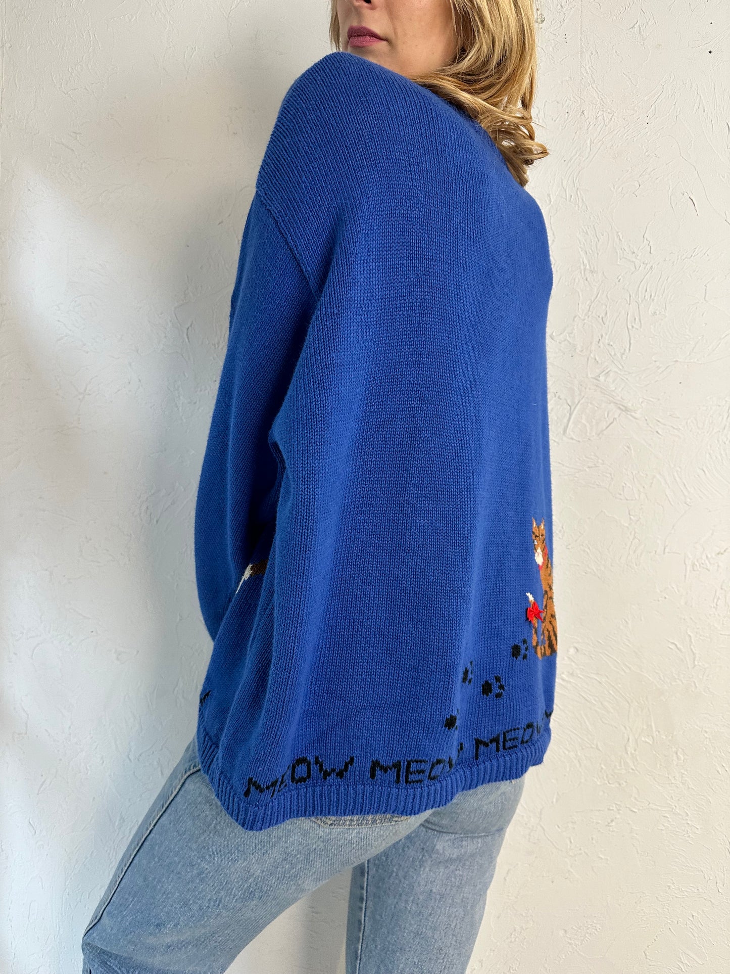 90s 'Marisa Christina' Cotton Ramie Knit Cat Cardigan Sweater / Medium