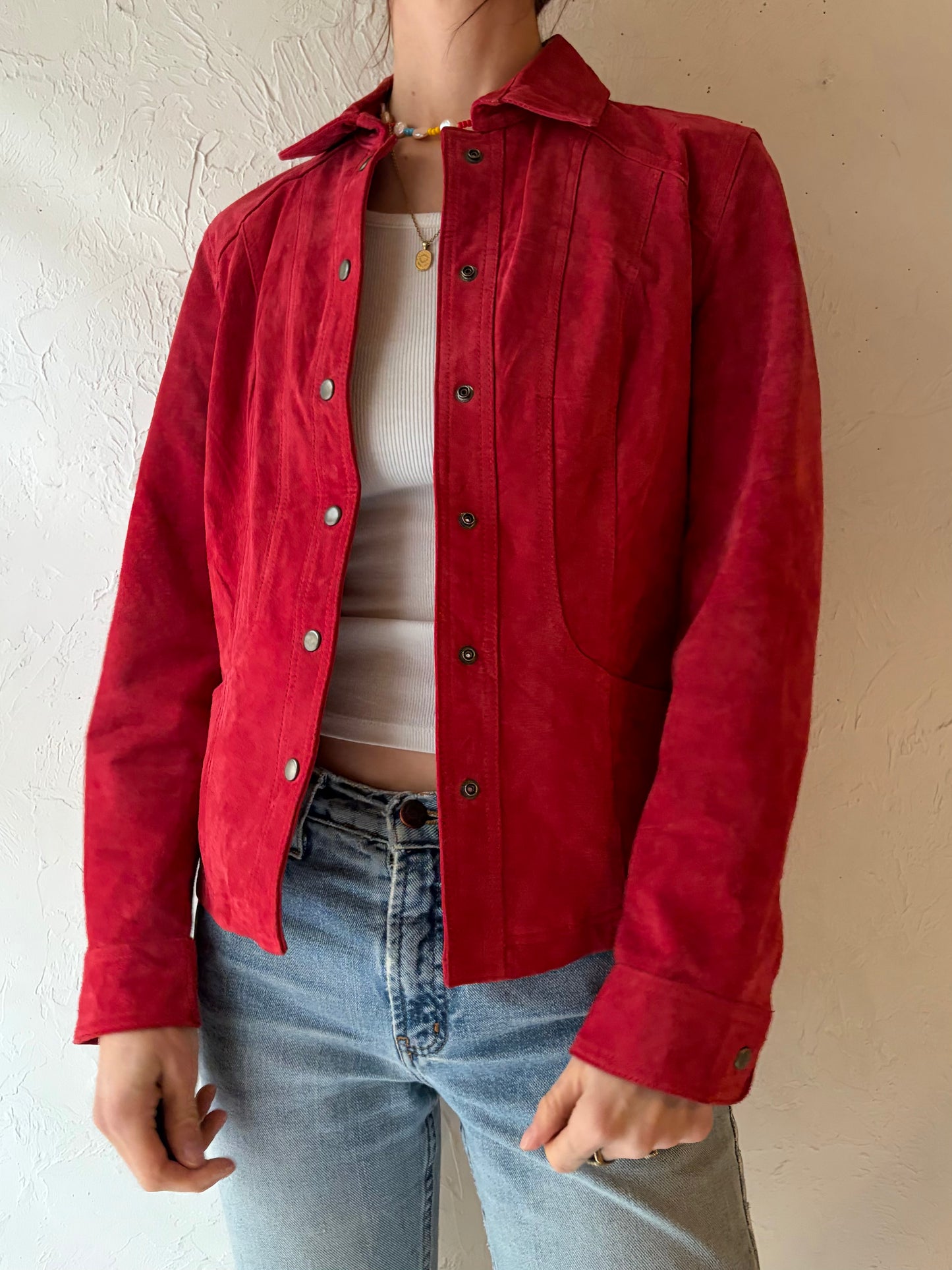 Y2k 'Coldwater Creek' Red Suede Snap Up Jacket / XS