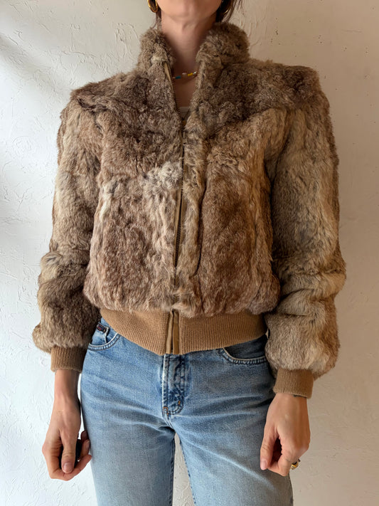 90s 'Ada' Fur Bomber Jacket / Small