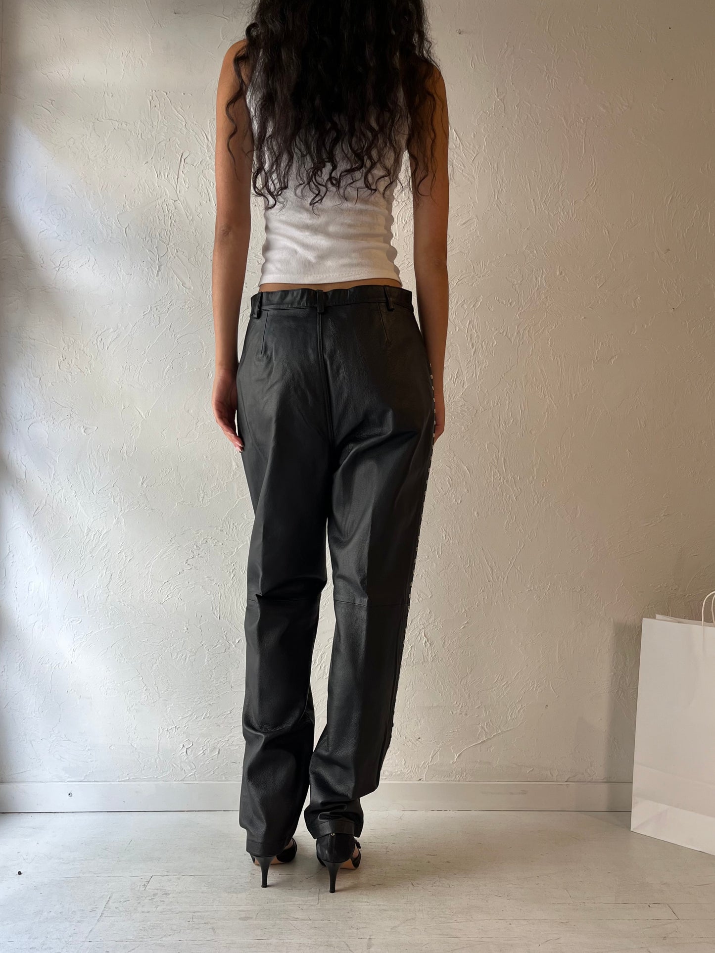 90s 'Newport News' Black Leather Pants / Medium