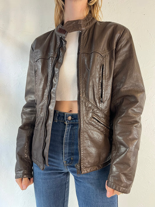 80s 'Wolff' Brown Heavy Duty Leather Jacket / Medium