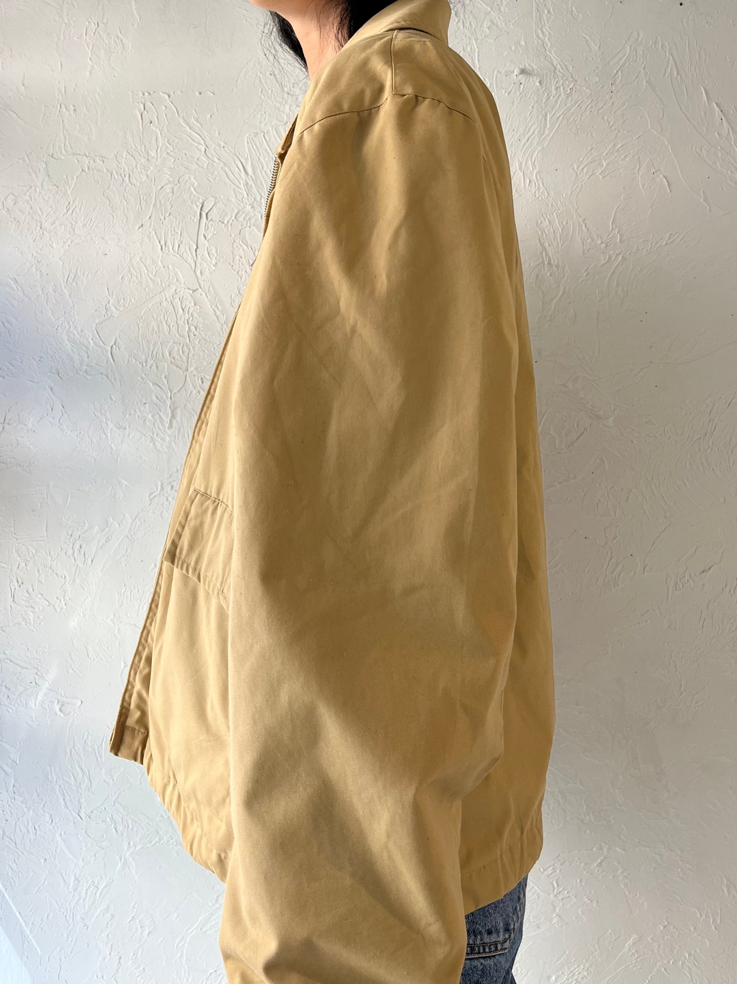 90s 'Bay' Beige Zip Up Sport Jacket / Large