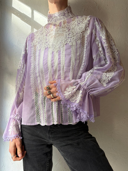 Vintage Purple Lace Blouse / Medium