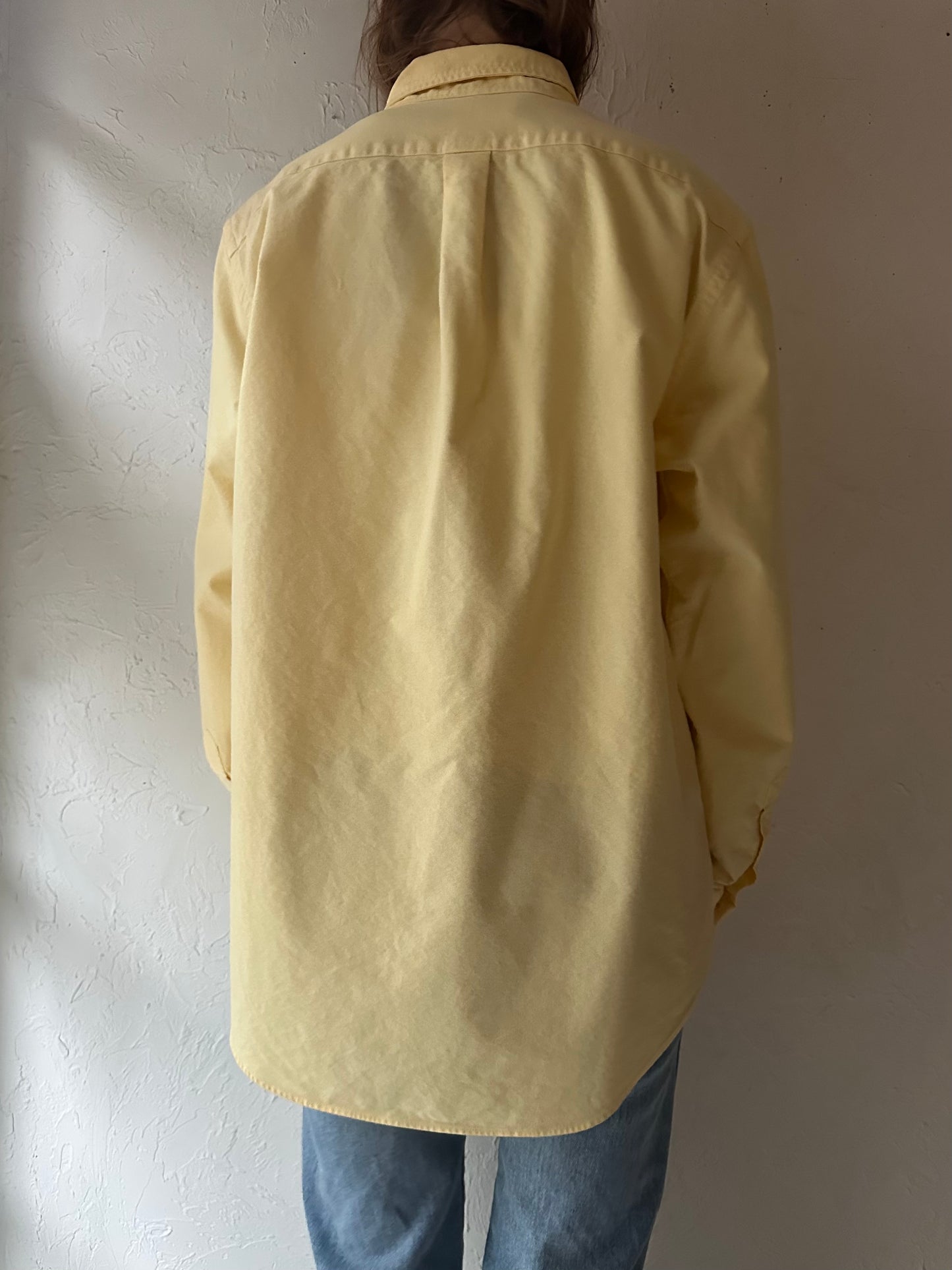Y2k 'Ralph Lauren' Yellow Cotton Dress Shirt / Large