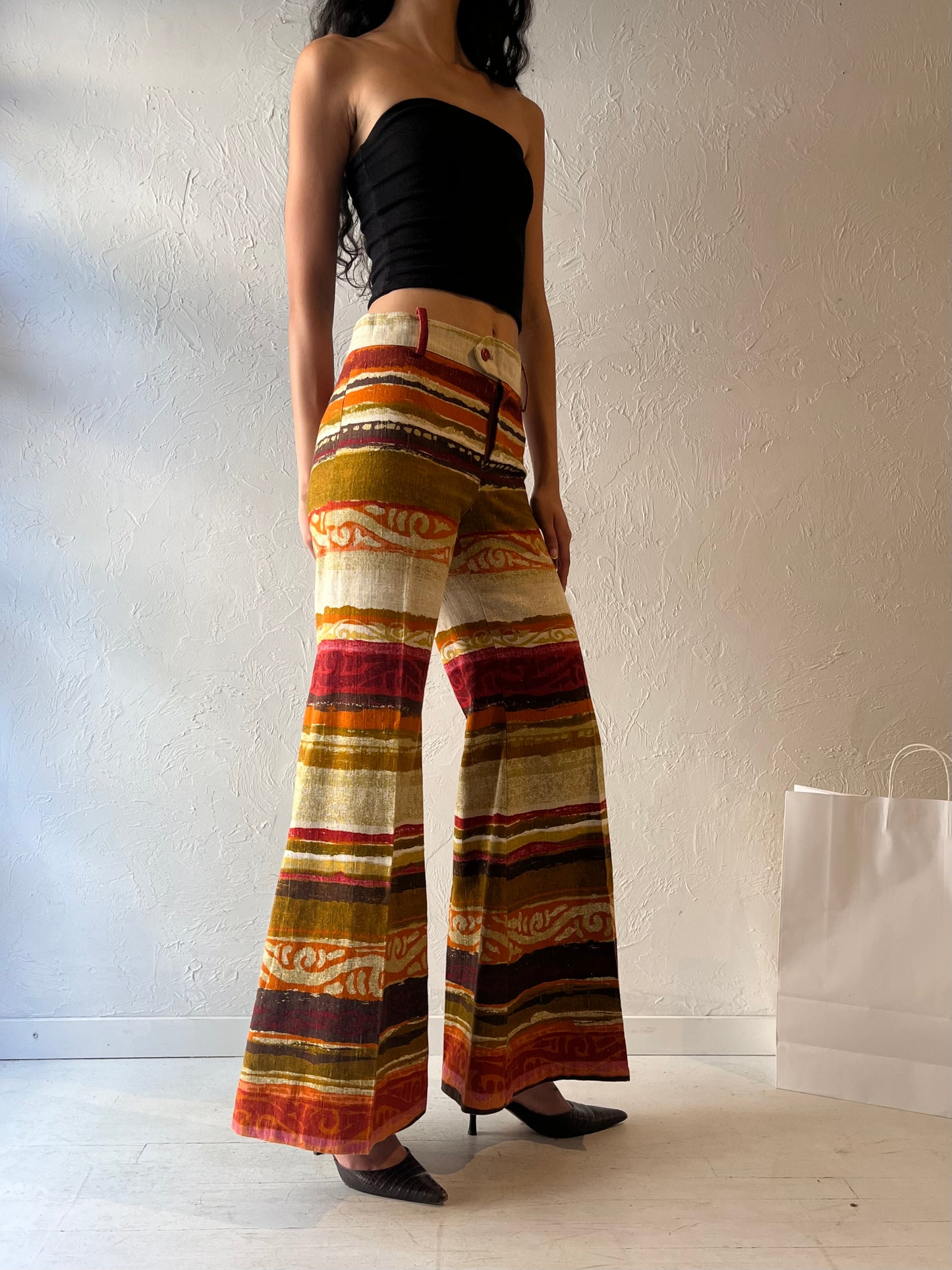 70s Abstract Bell Bottoms / Small - Medium