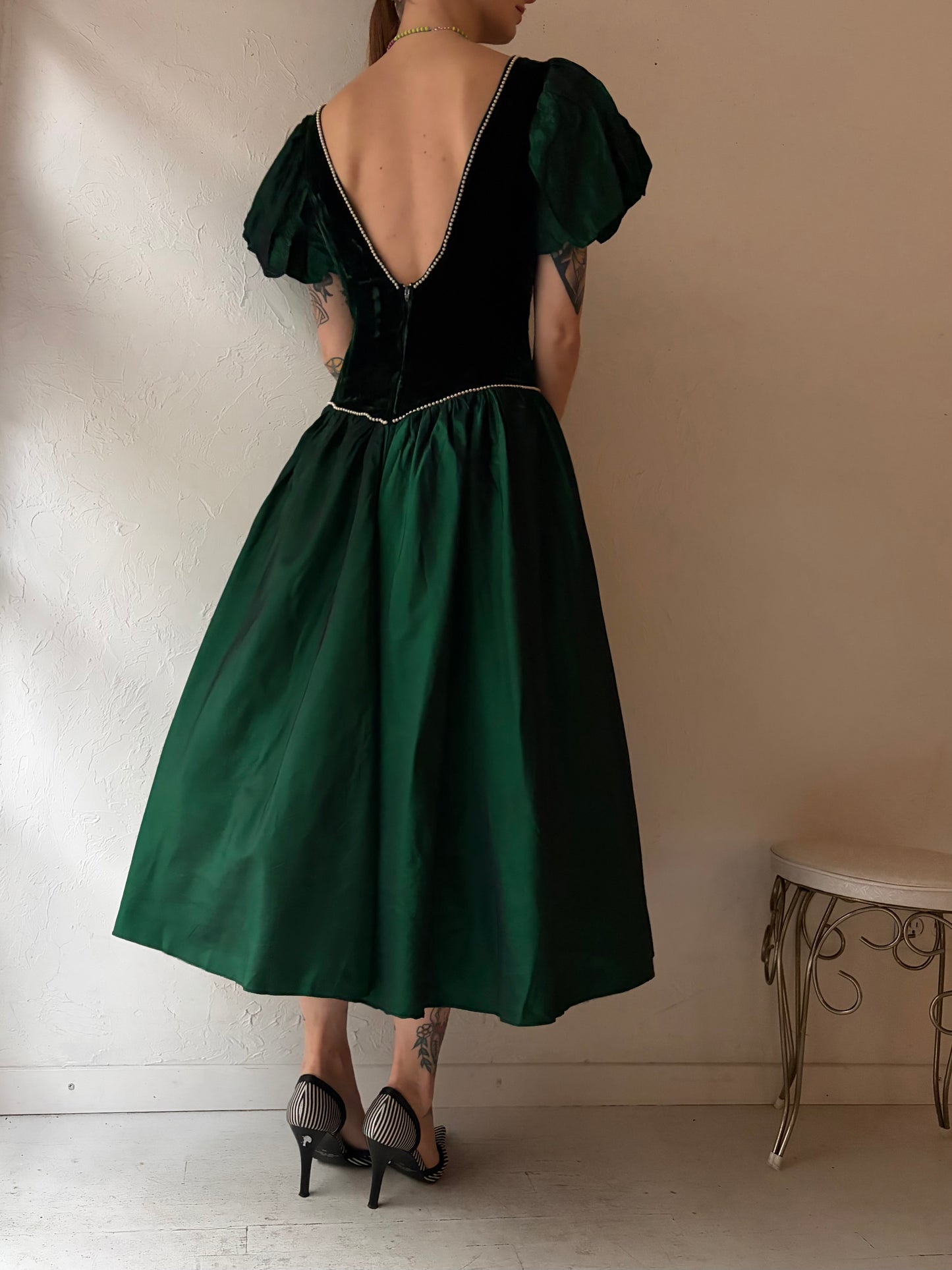 80s 'What's Up' Matallic Green Formal Gown / Small