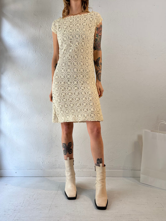 70s 'Heftco' Cream Crochet Midi Dress / Medium