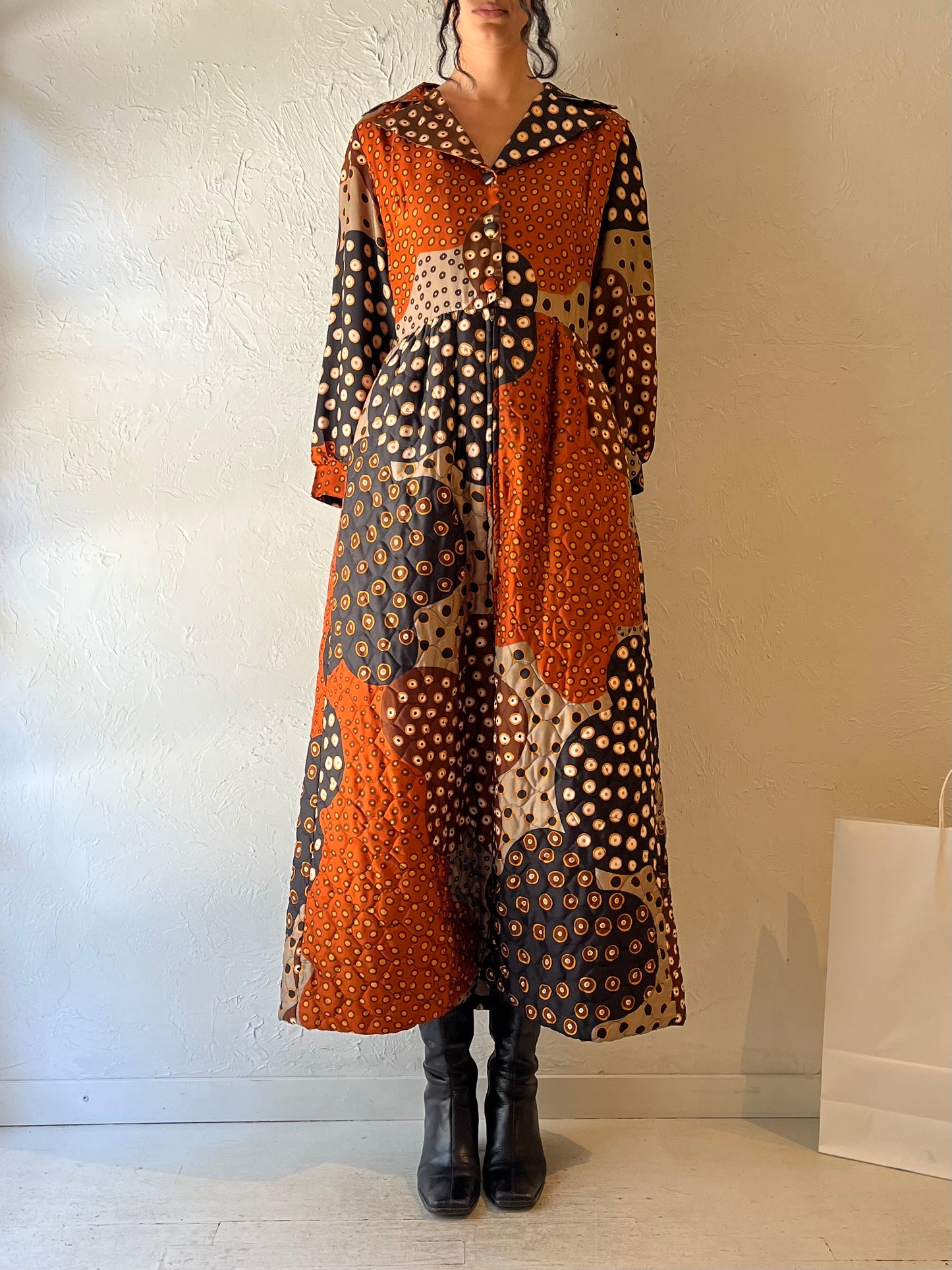 70s ‘Louis Marie’ Long Sleeve Quilted Maxi Dress / Medium