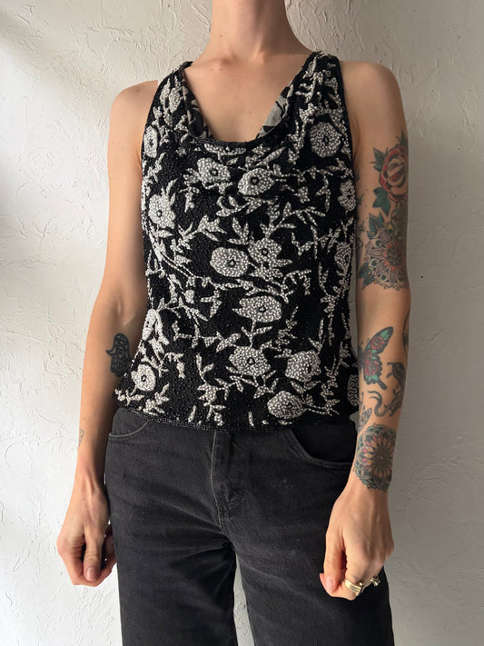 90s ‘Cicily Brown’ Beaded Cowl Neck Top / Medium