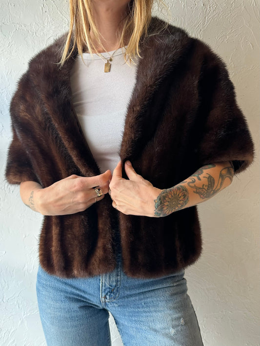 70s Brown Fur Shawl Cape / Small