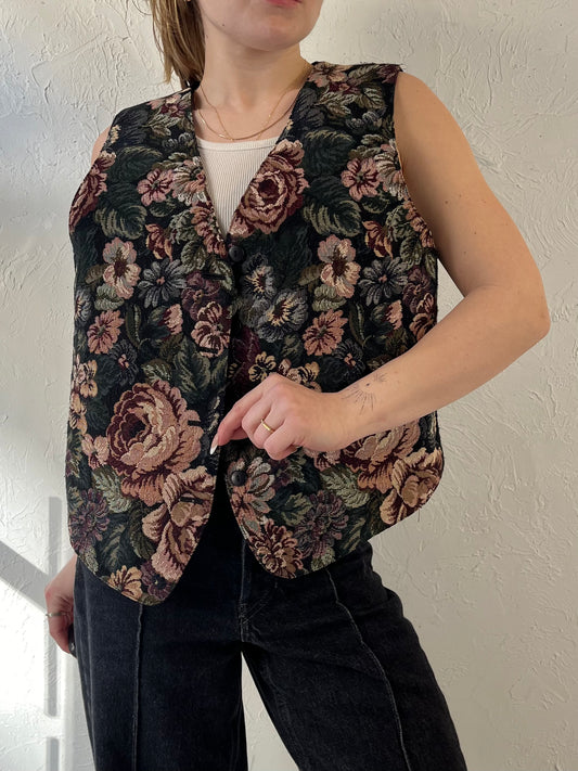 90s 'Weekend Edition' Floral Tapestry Vest / Large