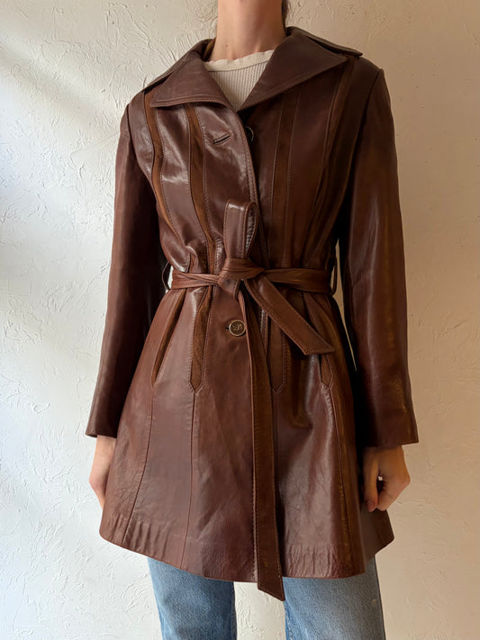 70s 'Skiu Gear' Brown Leather Jacket / Small
