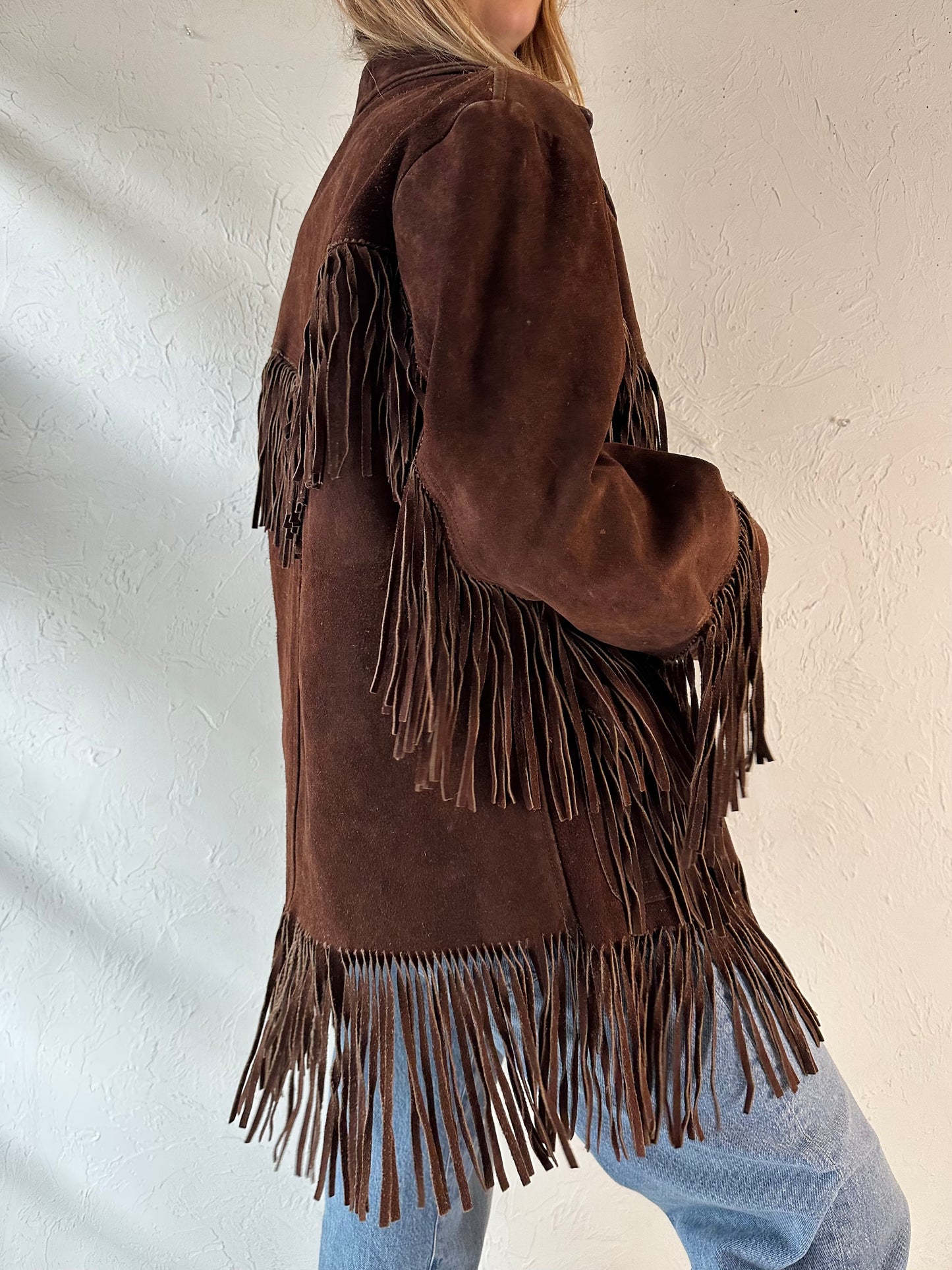 70s 'Sports Master' Brown Suede Leather Fringe Jacket / Medium