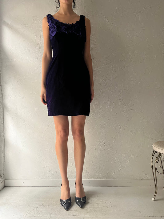 80s 'Zum Zum' Purple Velvet Union Made Mini Dress / Small