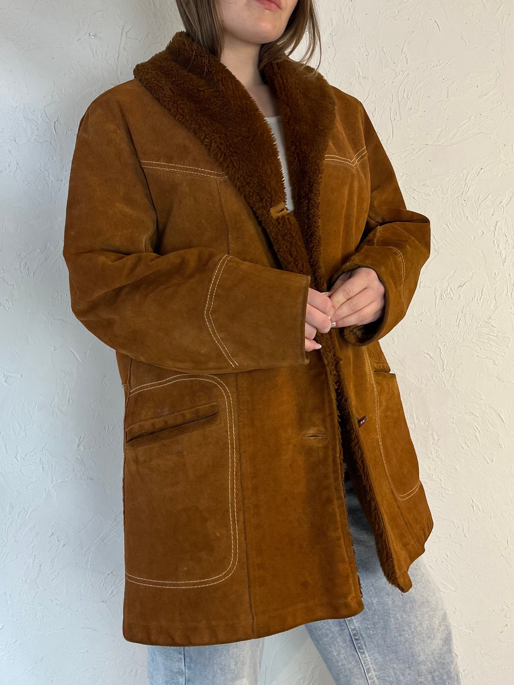 80s ‘Pioneer Wear’ Tan Faux Fur Lined Suede Jacket / Medium