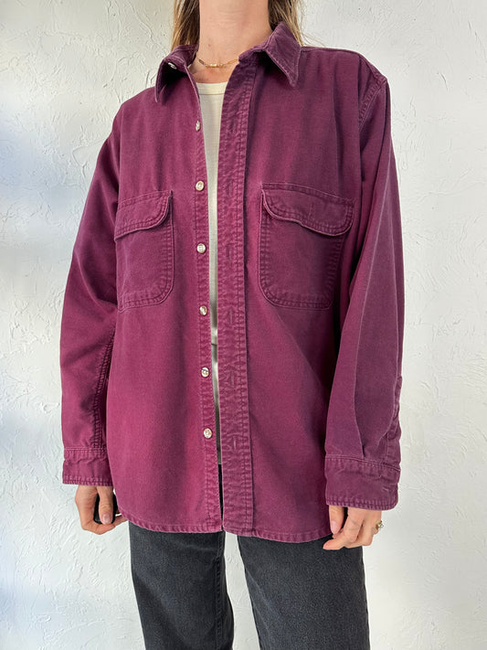 90s 'North Crest' Burgundy Cotton Flannel Shirt / Large