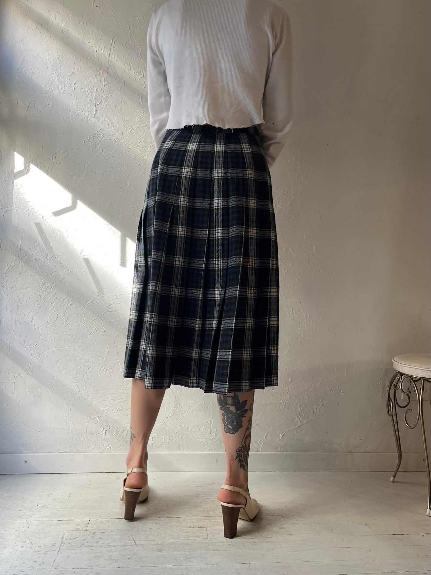 90s 'Pendleton' Plaid Wool Midi Wrap Skirt / Small