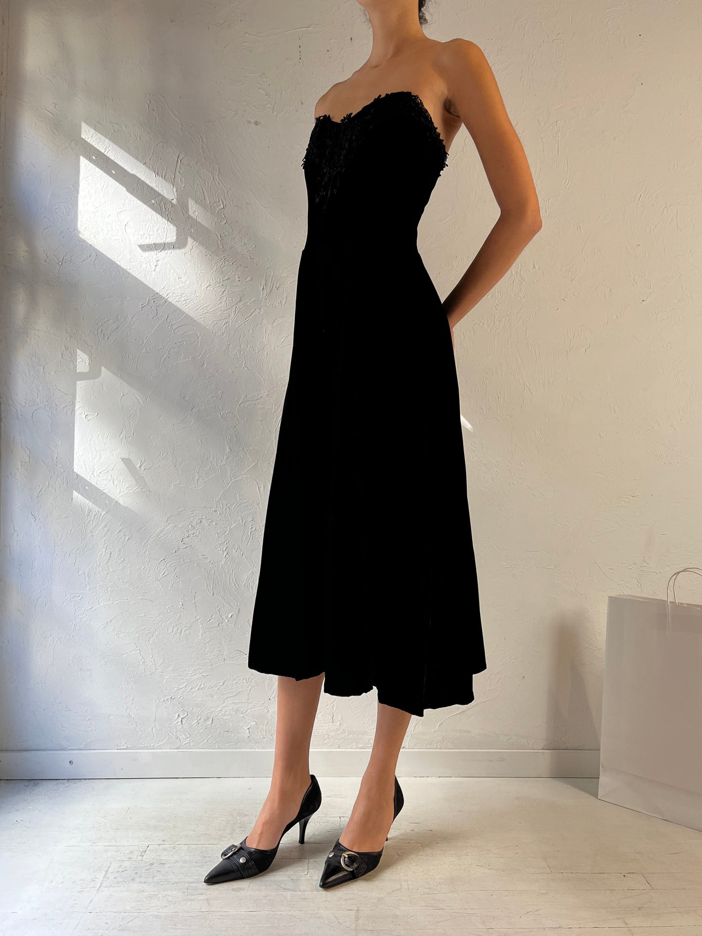 80s ‘Scott McClintock Gunne Sax’ Black Strapless Dress / Small