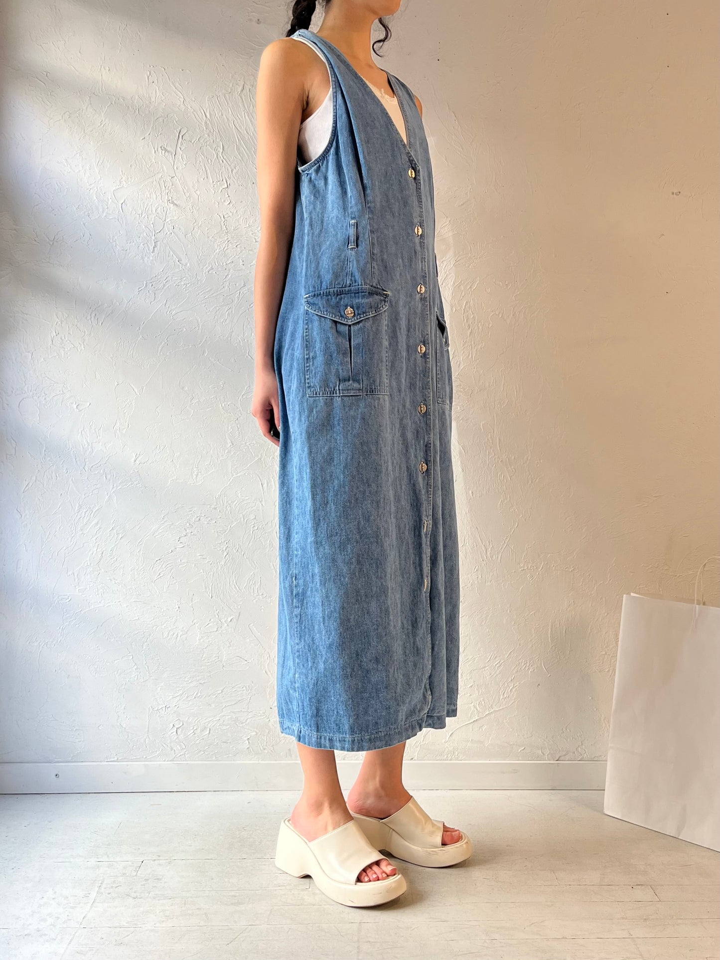 90s ‘Faded Glory’ Denim Dress / Large