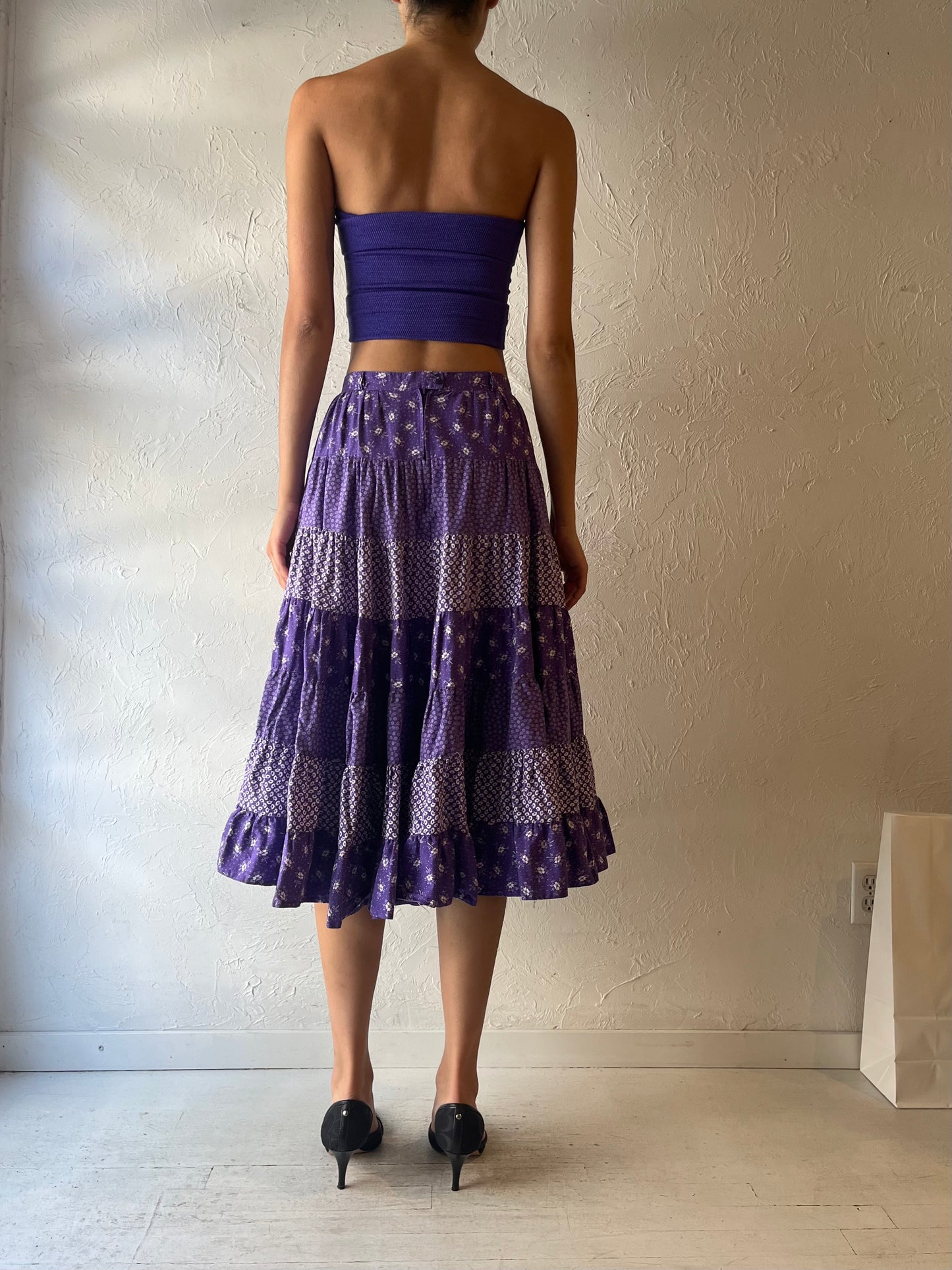 Vintage Handmade Purple Cotton Western Midi Skirt / Small