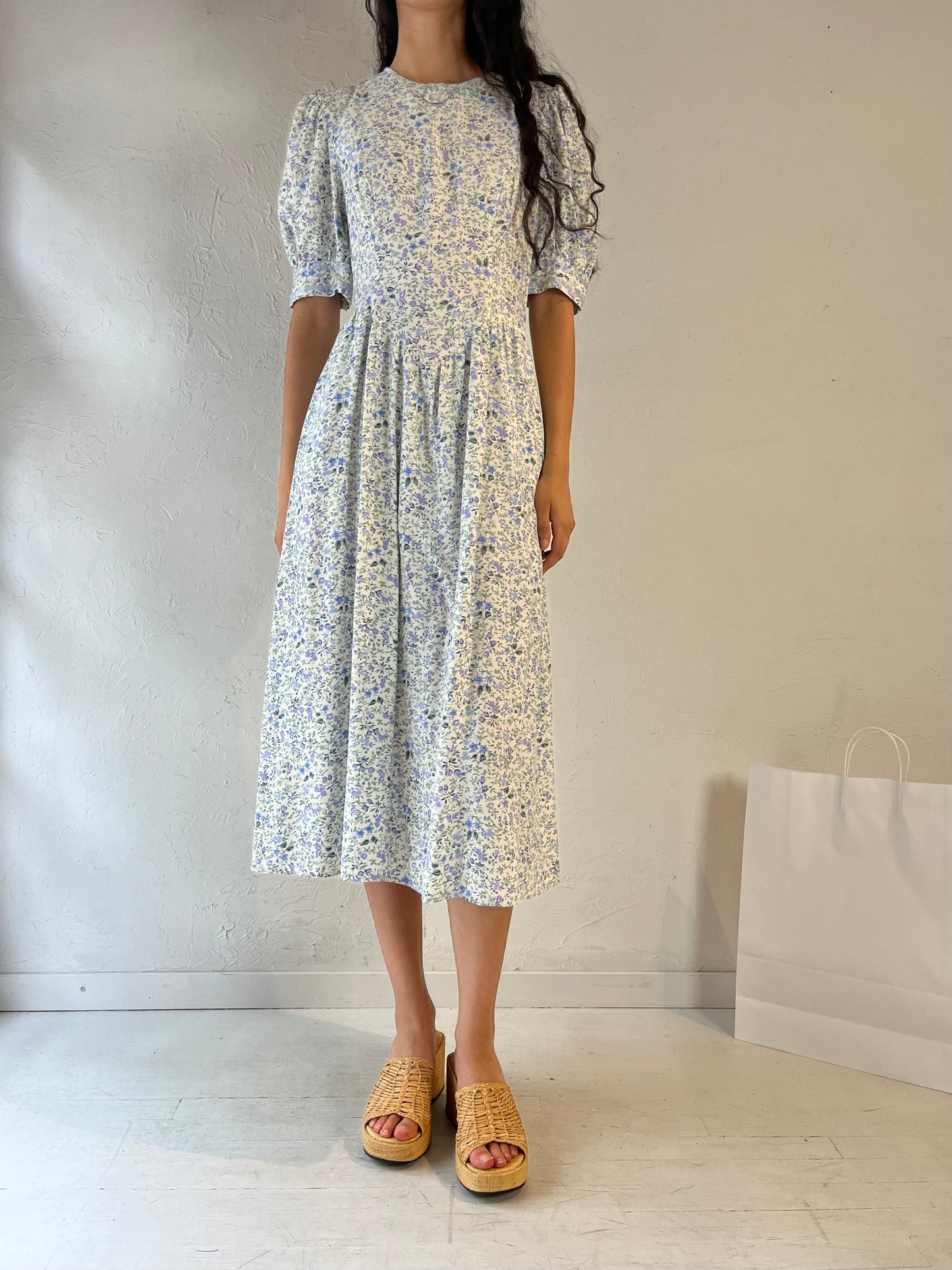 90s 'Linda Lundstrom' Floral Print Rayon Dress / Medium