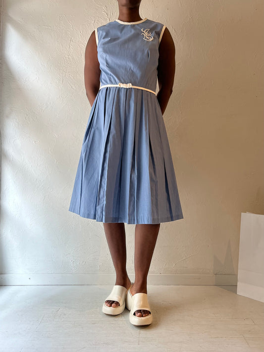 60s 'Carol Brent' Blue Pleated Dress / Union Made / Medium