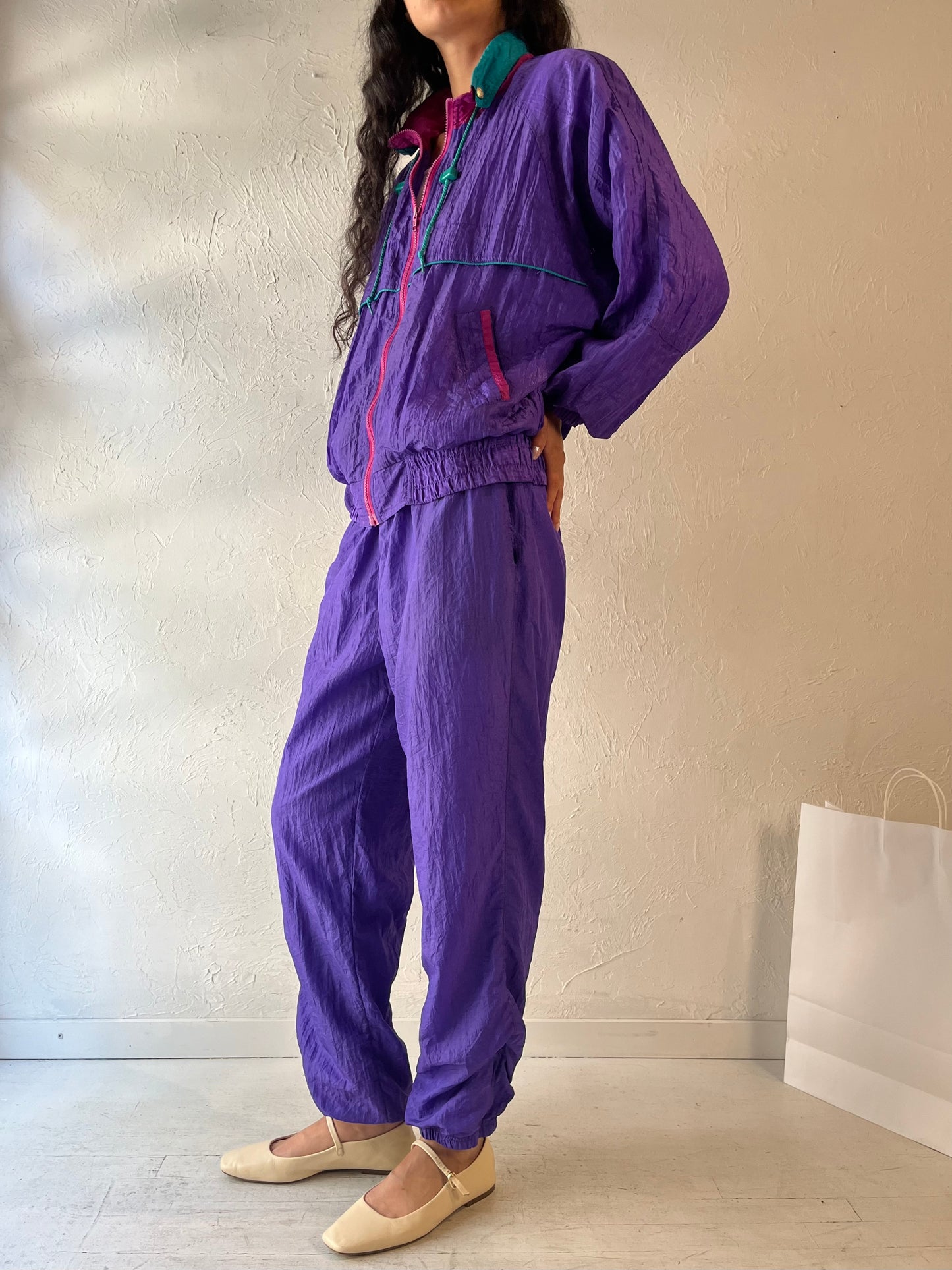 90s 'Forteza' Purple Nylon Track Suit / Medium