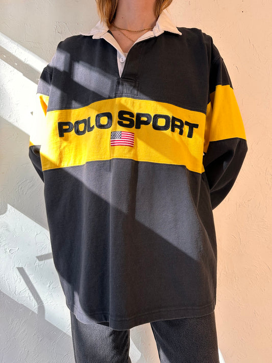Y2k 'Ralph Lauren' Polo Sport Thick Cotton Rugby Shirt / Large
