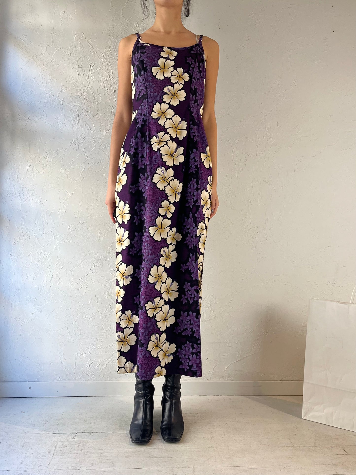 90s ‘Hawaiian Originals’ Purple Floral Maxi Dress / Medium