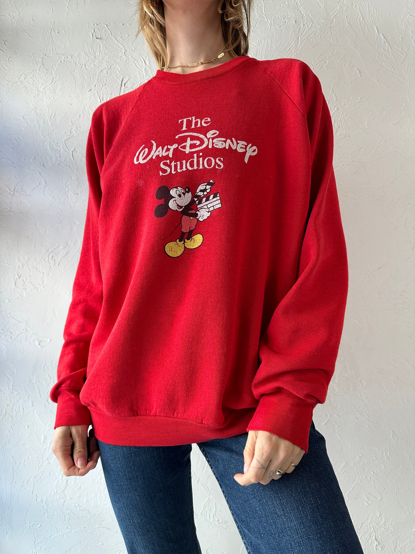 90s 'Fruit of the Loom' Disney Studio Red Crew Neck Sweatshirt / XL