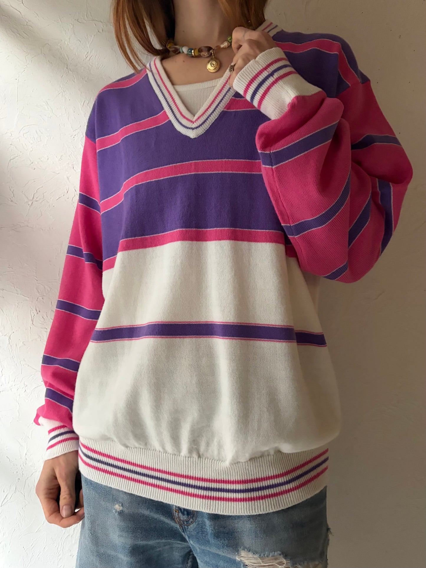 80s 'La Mode' Striped Sweater / Large