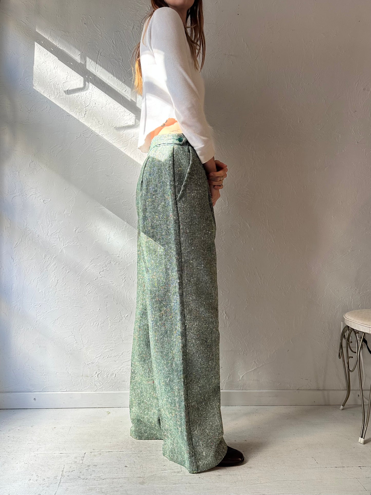 70s Green Tweed Knit Trousers / Small - Medium