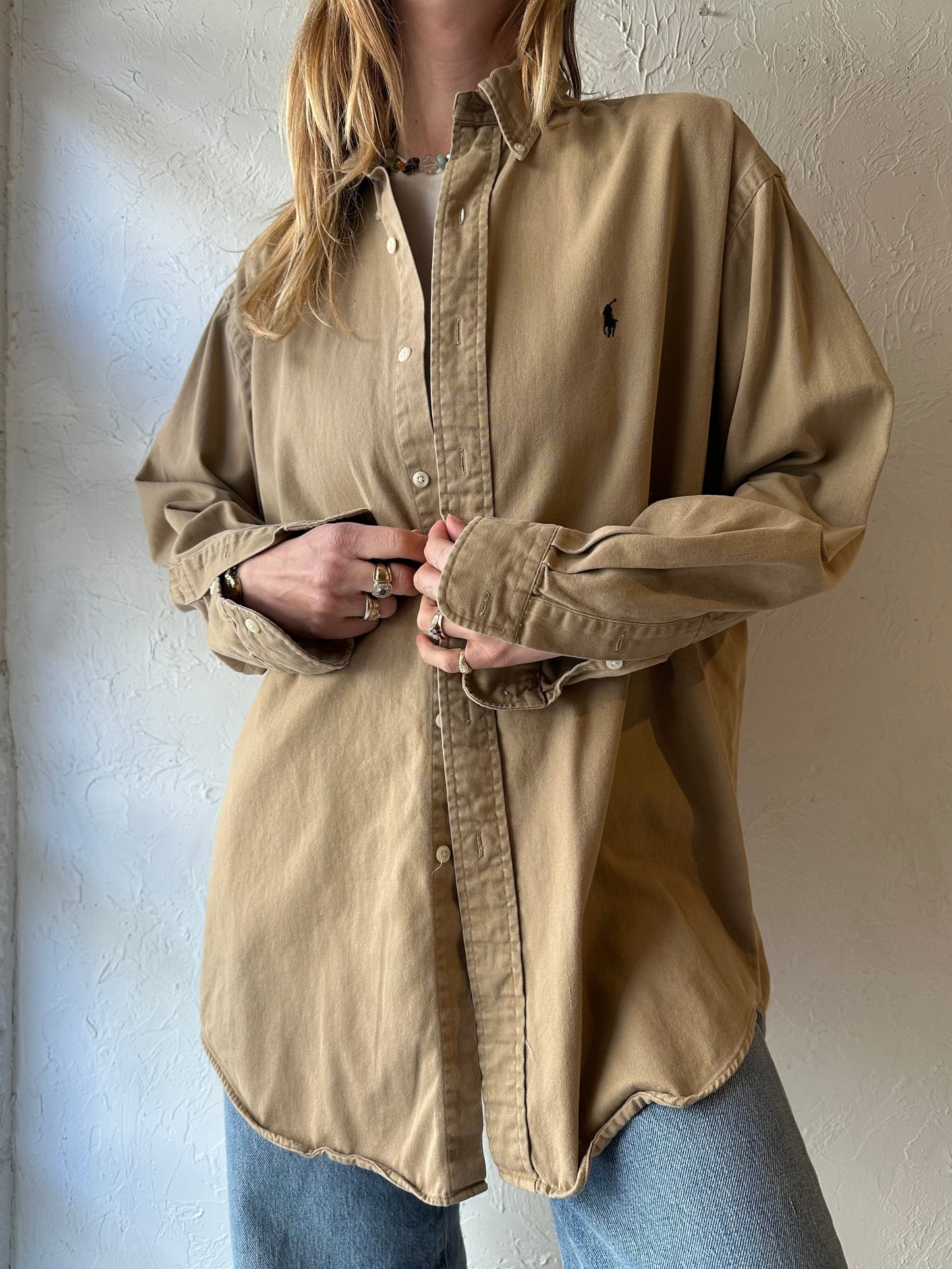 90s ‘Ralph Lauren’ Beige Button Up Shirt / Medium